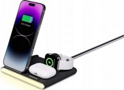 Jabees PowerGlow 4w1 Ładowarka QI na Telefon Smartwatch Słuchawki Lampa LED / Czarny. Czarne zegarki smartwatch Jabees, bez wzorów. Za 150.83 zł.