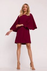 Elegancka sukienka trapezowa z bufiastymi rękawami bordowa. Czerwone sukienki damskie Stylove, s, bez wzorów, eleganckie, bez kołnierzyka, bez ramiączek, trapezowe. Za 329.00 zł.