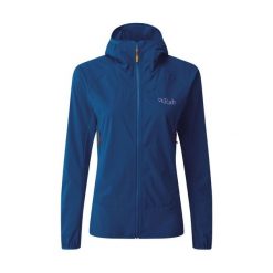 Kurtka softshell damska Rab Borealis. Niebieskie kurtki sportowe damskie RAB, l, bez wzorów, z softshellu, bez ramiączek, bez kaptura, trekkingowe. Za 499.99 zł.