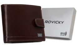 Portfel skórzany Rovicky CPR-022-BAR brązowy. Brązowe portfele męskie ROVICKY, bez wzorów, ze skóry. Za 74.00 zł.
