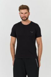 EMPORIO ARMANI Czarny t-shirt logo brodé. Czarne t-shirty męskie Emporio Armani, l, bez wzorów, bez kołnierzyka, bez ramiączek. W wyprzedaży za 208.99 zł.