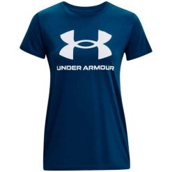 Koszulka damska Under Armour SPORTSTYLE LOGO SS. Niebieskie bluzki damskie Under Armour, s, bez wzorów, sportowe, bez kołnierzyka, bez ramiączek. Za 69.99 zł.