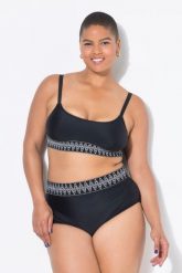 Damskie Figi od bikini wysoki stan pas z haftem. Czarne stroje kąpielowe damskie Ulla Popken, plus size, bez wzorów, z elastanu. Za 101.99 zł.