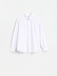 Koszula slim z bawełny merceryzowanej - biały. Białe koszule męskie Reserved, l, bez wzorów, z bawełny, bez kołnierzyka, bez ramiączek. Za 129.99 zł.