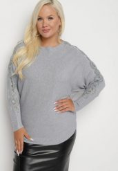Szara Bluzka z Bawełną i Wiskozą z Rękawami Typu Nietoperz Ozdobiona Cyrkoniami Jovilena. Szare bluzki damskie Born2be, l, bez wzorów, z bawełny, biznesowe, bez kołnierzyka, bez ramiączek. Za 79.99 zł.
