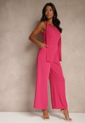 Fuksjowy Kombinezon Wide Leg z Ozdobnym Wiązaniem przy Szyi Silelia. Czerwone sukienki damskie Renee, na co dzień, l, bez wzorów, eleganckie, bez kołnierzyka, bez ramiączek, kopertowe. Za 99.99 zł.