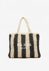 Czarna Torebka Shopper Plażowa z Napisem Navirael. Czarne shopperki damskie Born2be, bez wzorów, bez dodatków. Za 79.99 zł.