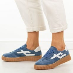 Granatowe skórzane półbuty damskie Cambell 40345. Niebieskie obuwie sportowe damskie Cambell, na jesień, bez wzorów, z dresówki, casualowe, z okrągłym noskiem, bez obcasa, bez zapięcia. Za 239.00 zł.