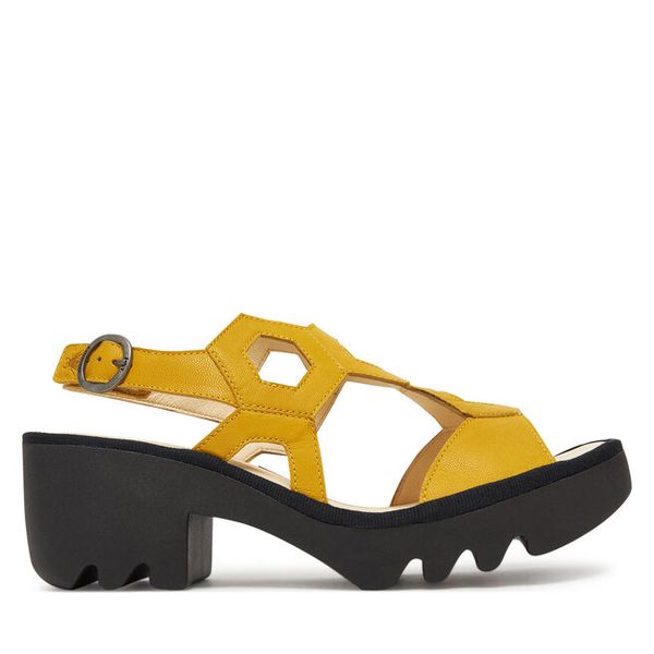 Sandały Fly London. Żółte sandały damskie Fly London, bez wzorów, bez obcasa, na słupku, bez zapięcia. Za 619.99 zł.