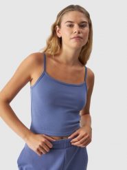 4F Crop-top slim gładki z modalem damski - granatowy L. Niebieskie topy damskie 4F, l, bez wzorów, z dzianiny, sportowe, bez kołnierzyka, bez ramiączek. W wyprzedaży za 29.99 zł.