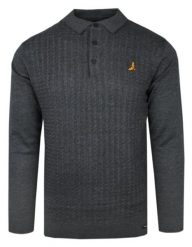 Lekki Męski Sweter Dzianinowy (styl: longsleeve polo) – Brave Soul - Grafitowy. Szare swetry męskie Brave Soul, m, bez wzorów, z bawełny, klasyczne, bez kołnierzyka, bez ramiączek. Za 119.00 zł.