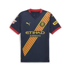 Młodzieżowa koszulka wyjazdowa Girona FC 24/25 PUMA Club Navy Pelé Yellow Blue. Niebieskia bluzki damskie Puma, m, bez wzorów, młodzieżowe, bez kołnierzyka, bez ramiączek. W wyprzedaży za 235.05 zł.