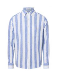 Gant Koszula męska z zawartością lnu Mężczyźni Regular Fit Bawełna niebieski|biały w paski, XL. Białe koszule męskie GANT, m, bez wzorów, z bawełny, bez kołnierzyka, bez ramiączek. Za 449.95 zł.