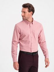 Męska koszula bawełniana REGULAR FIT z kieszenią - różowa V3 OM-SHOS-0153 - XXL. Czerwone koszule męskie Ombre Clothing, l, bez wzorów, z bawełny, klasyczne, bez kołnierzyka, bez ramiączek. Za 55.19 zł.