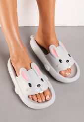 Szare Basenowe Klapki z Pianki z Ozdobnym Króliczkiem Kionna. Szare klapki damskie Renee, bez wzorów, wakacyjne, bez obcasa, bez zapięcia. W wyprzedaży za 44.99 zł.