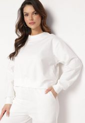 Biała Bawełniana Bluza Oversize o Krótszym Kroju Vesperana. Białe bluzy damskie Born2be, l, bez wzorów, z bawełny, casualowe, bez ramiączek, bez kaptura. Za 99.99 zł.