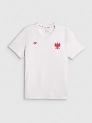 4F Koszulka kibica męska - biała S. Białe t-shirty męskie 4F, m, bez wzorów, z bawełny, bez kołnierzyka, bez ramiączek. Za 69.99 zł.