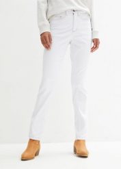 Jeansy ze stretchem, mid waist, prosta nogawka. Niebieskie jeansy damskie bonprix, bez wzorów, z elastanu. Za 94.99 zł.