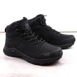 Wodoodporne buty trekkingowe męskie czarne VanHorn SN34061. Czarne trekkingi męskie Vanhorn, na zimę, z polaru, bez zapięcia. Za 143.99 zł.