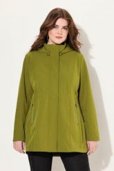 Damskie Kurtka softshell HYPRAR wodoodporna odpinany kaptur. Zielone kurtki sportowe damskie Ulla Popken, plus size, bez wzorów, z elastanu, bez ramiączek, z kapturem, trekkingowe. Za 599.99 zł.