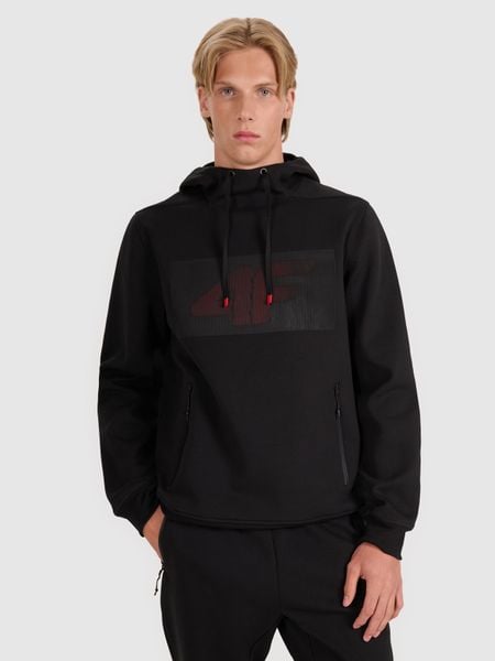 4F Bluza dresowa nierozpinana z kapturem męska - czarna M. Czarne bluzy sportowe męskie 4F, m, bez wzorów, z bawełny, z kapturem. Za 199.99 zł.