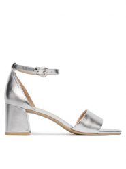 Caprice Sandały 9-28303-46 Srebrny. Szare sandały damskie Caprice, bez wzorów, ze skóry, bez obcasa, na słupku, bez zapięcia. Za 255.99 zł.