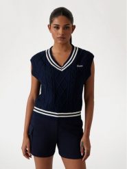 Guess Sweter V5GR00 Z3FB1 Granatowy Classic Fit. Niebieskie swetry nierozpinane damskie Guess, s, z aplikacjami, z bawełny, bez kołnierzyka, bez ramiączek. Za 197.00 zł.