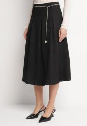 Czarna Rozkloszowana Spódnica z Wiskozą Wysokim Stanem i Łańcuszkiem Tolienna. Czarne spódnice damskie Born2be, na co dzień, l, bez wzorów, z wiskozy, eleganckie, z podwyższonym stanem, midi, proste. Za 129.99 zł.