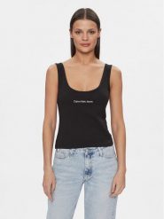 Calvin Klein Jeans Top Institutional J20J221064 Czarny Slim Fit. Czarne topy damskie Calvin Klein Jeans, s, bez wzorów, z bawełny, bez kołnierzyka, bez ramiączek. Za 99.99 zł.