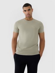 4F T-shirt regular gładki męski - oliwkowy/khaki L. Brązowe t-shirty męskie 4F, l, bez wzorów, z bawełny, bez kołnierzyka, bez ramiączek. Za 59.99 zł.