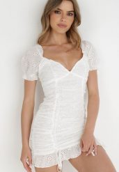 Biała Sukienka Pereis. Białe sukienki damskie Born2be, m, bez wzorów, z bawełny, bez kołnierzyka, bez ramiączek, mini, dopasowane. Za 149.99 zł.