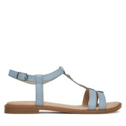 Sandały Lasocki. Niebieskie sandały damskie Lasocki, bez wzorów, bez obcasa, na płaskiej podeszwie, bez zapięcia. Za 99.99 zł.