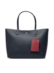 Tommy Hilfiger Torebka Th Icon Tote Mono AW0AW19004 Granatowy. Niebieskie shopperki damskie Tommy Hilfiger, bez wzorów, ze skóry, bez dodatków. Za 699.99 zł.