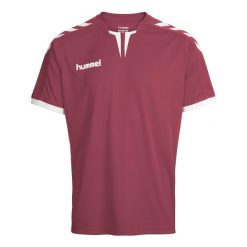 Koszulka sportowa HUMMEL core SS poly bordowa. Czerwone koszulki sportowe damskie Hummel, s, bez wzorów, bez ramiączek, do piłki nożnej. Za 37.00 zł.