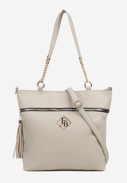 Ciemnobeżowa Torebka Typu Shopper z Ozdobnymi Rączkami i Paskiem i Aplikacją na Ramię Idaloriela. Brązowe shopperki damskie Renee, z aplikacjami, z jeansu, na ramię, bez dodatków. Za 99.99 zł.