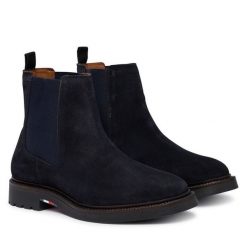 Sztyblety Tommy Hilfiger. Niebieskie botki męskie Tommy Hilfiger, bez wzorów, casualowe, bez obcasa, bez zapięcia. Za 649.99 zł.