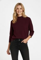 Burgundowy sweter S-TILLY. Czerwone swetry nierozpinane damskie Volcano, s, bez wzorów, z dzianiny, eleganckie, bez kołnierzyka, bez ramiączek. Za 139.99 zł.