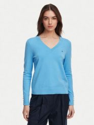 Tommy Hilfiger Sweter WW0WW40098 Niebieski Regular Fit. Niebieskie swetry nierozpinane damskie Tommy Hilfiger, l, bez wzorów, z syntetyku, bez kołnierzyka, bez ramiączek. Za 409.99 zł.