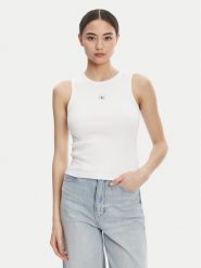 Calvin Klein Jeans Top LV047C201G Biały Slim Fit. Białe topy damskie Calvin Klein Jeans, m, bez wzorów, z bawełny, bez kołnierzyka, bez ramiączek. Za 99.99 zł.
