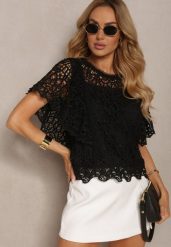 Czarna Koronkowa Bluzka w Stylu Boho Raspia. Czarne bluzki damskie Renee, s, bez wzorów, z koronki, boho, bez kołnierzyka, bez ramiączek. Za 54.99 zł.