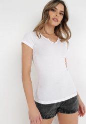 Biały T-shirt Aerippe. Białe t-shirty damskie Born2be, l, z aplikacjami, z bawełny, klasyczne, bez kołnierzyka, bez ramiączek. Za 19.99 zł.