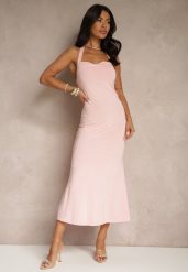 Różowa Koktajlowa Sukienka Taliowana z Wiskozą Folarose. Czerwone sukienki damskie Renee, na imprezę, l, bez wzorów, z wiskozy, eleganckie, bez kołnierzyka, bez ramiączek, midi. Za 79.99 zł.