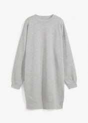 Sukienka dresowa oversized. Czarne sukienki damskie bonprix, bez wzorów, z dresówki, bez kołnierzyka, bez ramiączek, oversize. Za 109.99 zł.