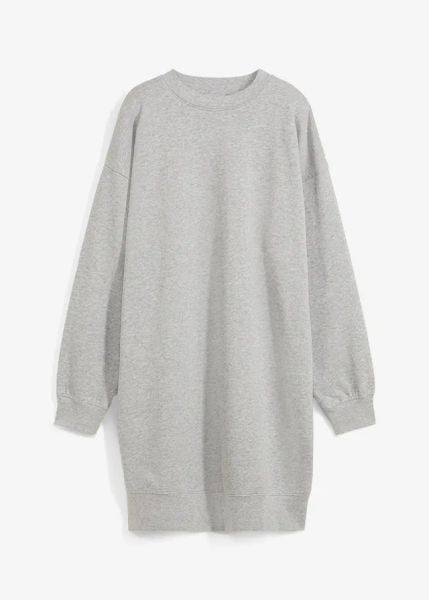 Sukienka dresowa oversized. Czarne sukienki damskie bonprix, bez wzorów, z dresówki, bez kołnierzyka, bez ramiączek, oversize. Za 64.99 zł.