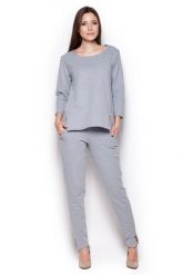 Szara Komfortowa Bluza z Rękawem 3/4 ze Złotymi Suwakami. Szare bluzy damskie Figl, l, bez wzorów, z bawełny, bez ramiączek, bez kaptura. Za 189.00 zł.