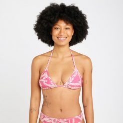 Góra kostiumu kąpielowego surfingowego damska Olaian Mae Palmer. Czerwone bikini OLAIAN, bez wzorów, z elastanu. W wyprzedaży za 19.99 zł.