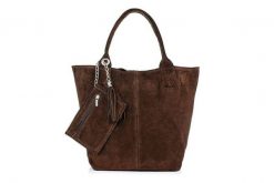 Shopperka ciemnobrązowa skórzana T49. Brązowe shopperki damskie bez wzorów, ze skóry, duże, bez dodatków. Za 230.99 zł.
