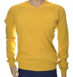 Sweter męski w szpic z kaszmiru i wełny merynosów kaszmirowy M żółty 272. Żółte swetry męskie Giovane Ricco, m, bez wzorów, z kaszmiru, bez kołnierzyka, bez ramiączek. Za 139.99 zł.