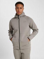 Bluza z kapturem z pełnym zamkiem błyskawicznym Hummel Tech. Szare bluzy damskie Hummel, na wiosnę, xs, bez wzorów, z bawełny, klasyczne, bez ramiączek, z kapturem. Za 385.50 zł.