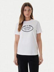 Guess Active T-Shirt V6RI04 K8FQ4 Biały Regular Fit. Białe t-shirty damskie Guess Active, xl, z aplikacjami, z bawełny, bez kołnierzyka, bez ramiączek. Za 159.99 zł.